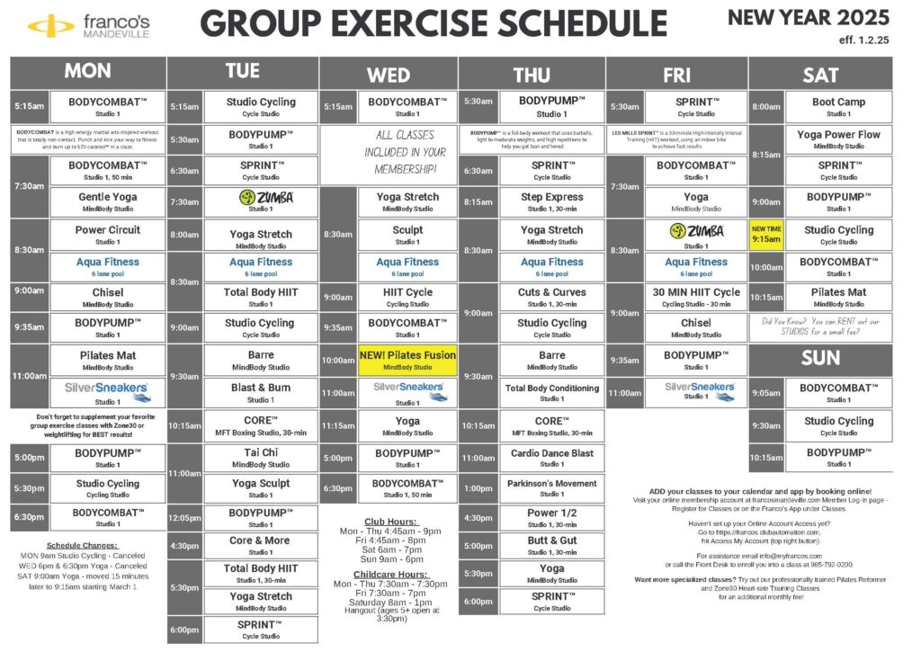 2025 Group Exercise Schedule